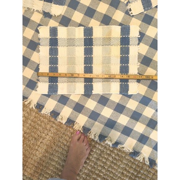 Tableclothw/ 4 Placemats Buffalo Check Country Blue White Fringed Square 58x58 - Picture 8 of 9